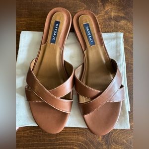 Margaux The Slide Sandal Saddle Calf Criss Cross Shoe 39 US 9